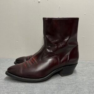Texas Brand Western Boots Mens 10 EE Burgundy Red Leather Zip Up Vintage 353